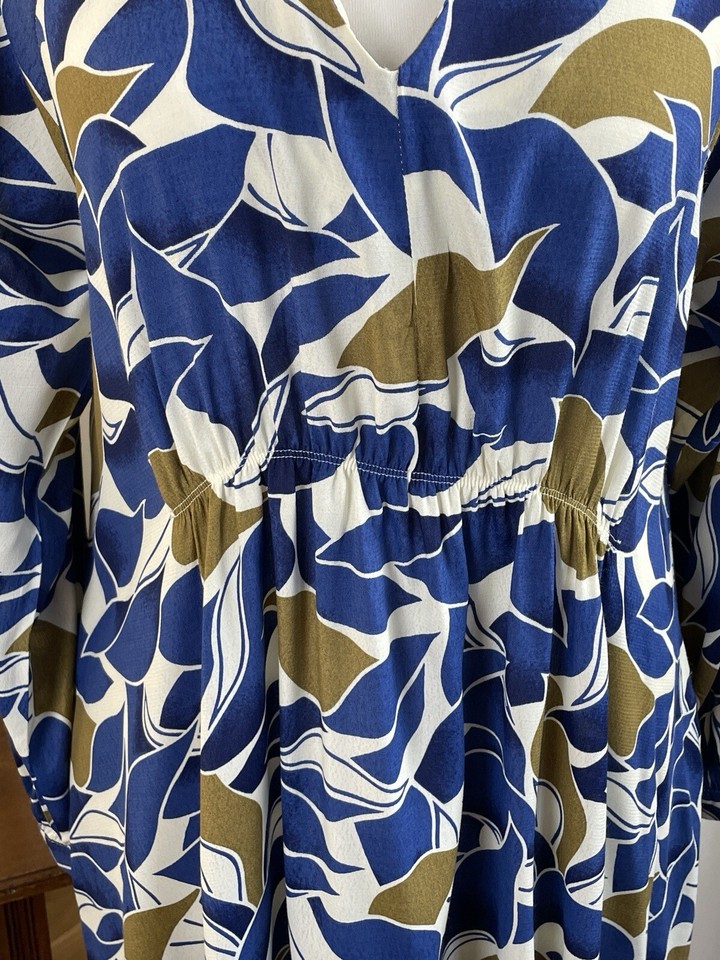 New John Lewis Kin Blue/White Abstract Floral Print Midi Size 12 eBay