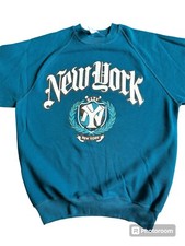 Vintage New York City Sweatshirt Adult XL 90 s Dark Teal Blue Russell EUC