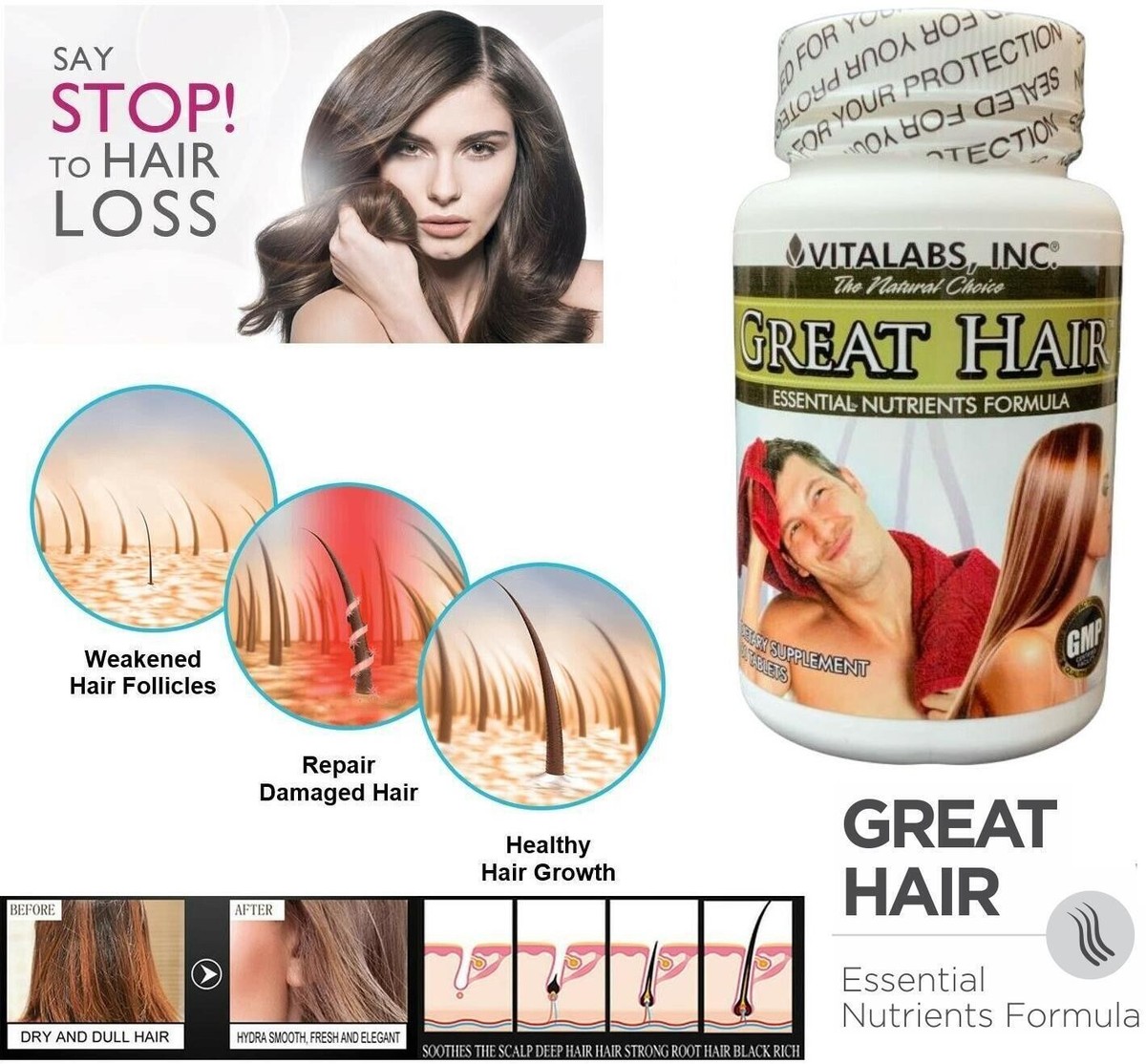 Hair Growth Support Tablets Thicker Stronger Hair Thinning Split