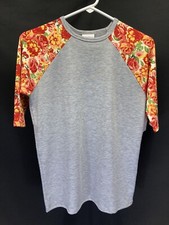 LuLaRoe SLOAN NWT Kids Size 12 Gray Baseball Style Shirt w/ Floral Sleeves