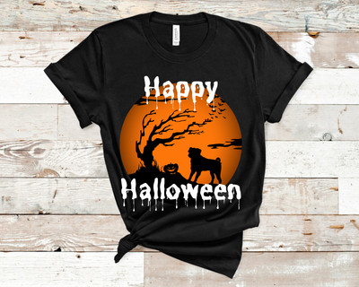 Pug Halloween Shirt Gift for Dog Mom or Dad Black Unisex TShirt Holiday