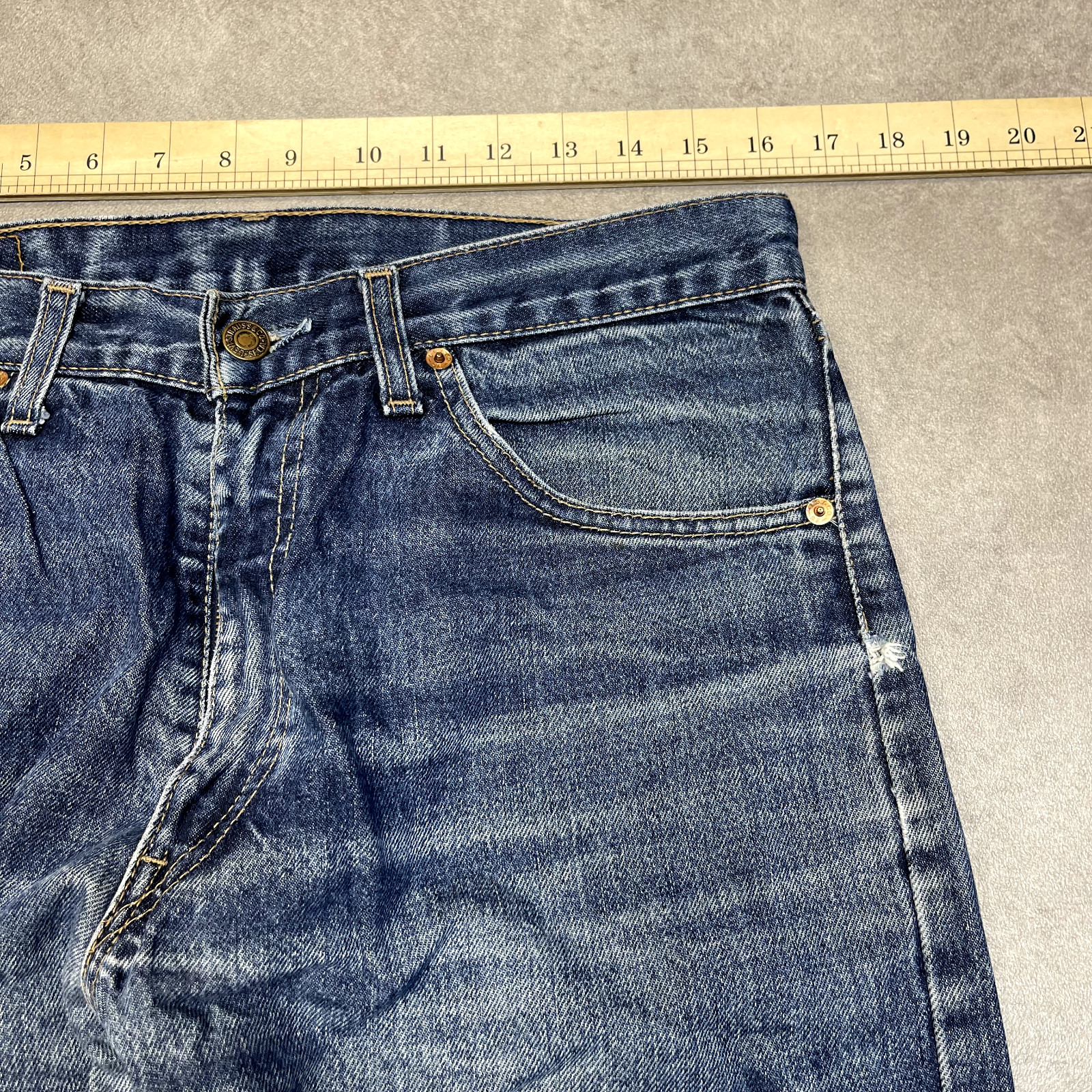 Levis 521 Jeans Mens 34" 90s Denim USA Vintage Pants Straight Fit Trousers, Blue image 4