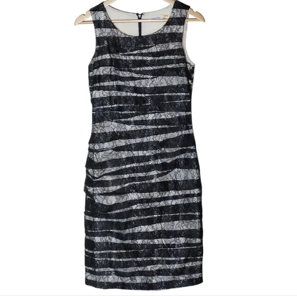Calvin Klein Women’s Dress Black Lace Size 6 Sleeveless Sheath Short