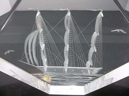 vintage m cox carved lucite ship sculpture paperweight  image 3