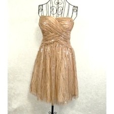 ADRIANNA PAPELL Hailey Dress Strapless Womens 4 Gold Sequins Black Tie Formal