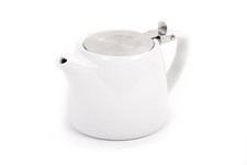 Stackable White Ceramic Teapot with Stainless Steel Lid 500ml - Without Strainer
