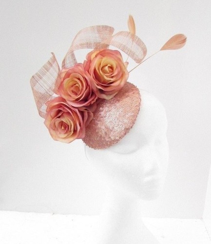 Nude Rose Gold Sequin Flower Feather 