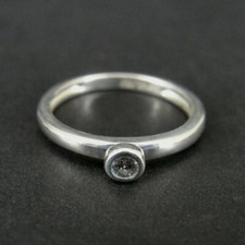Ring Silver Cubic Zirconia Stone Surround Dainty Sterling 925 Size 5 Ring Band