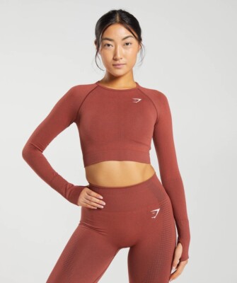 Gymshark Vital Seamless Crop Top Brick Red Marl Size S UK