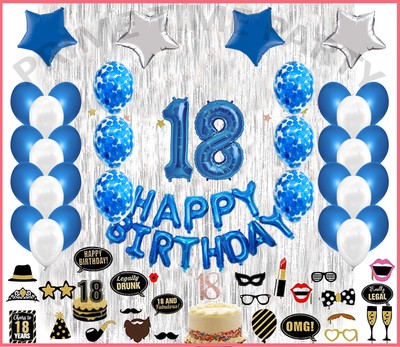 18th Birthday Decorations Party Balloons Blue White For Girls Boys