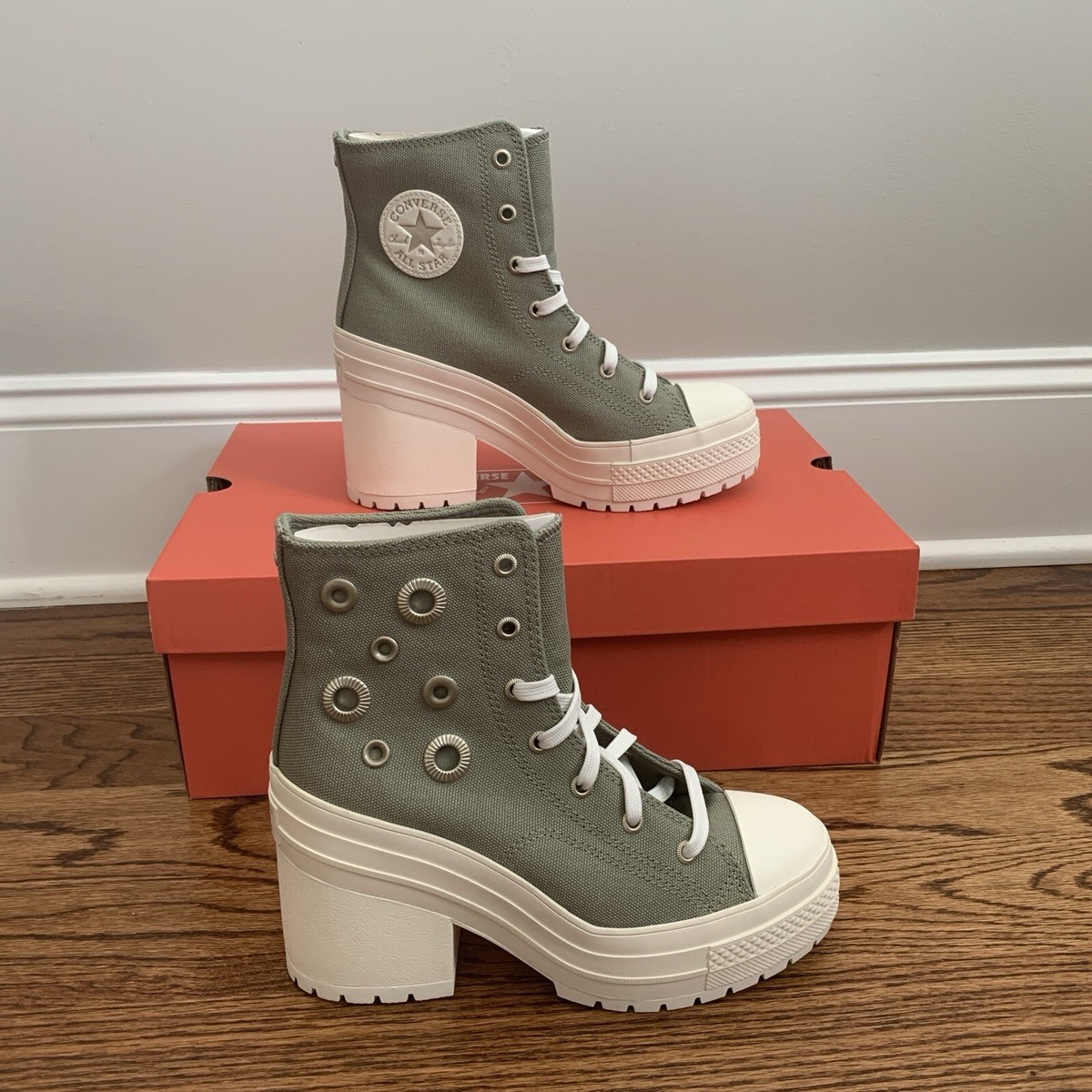 tdfオリーブ36 Converse Chuck 70 De Luxe Heel Platform Olive Sneakers Women's