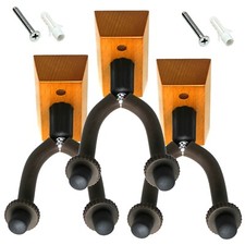 THREE Wall Mount Guitar Hanger Holder Hook Keeper Hanging Brackets Wooden Wood