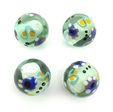 NEW for 2022 16mm "Pollination" Green w Flowers Handmade Art Glass Marbles Pk4