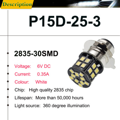 2x P15D-25-3 LED 6V 6 Volt Hi/Lo Beam White Motorbike Headlight Bulb Lamp Globe - Foto 5