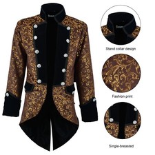 Mens Tail Coat Jacket Gold Brocade Goth Steampunk Victorian Tailcoat