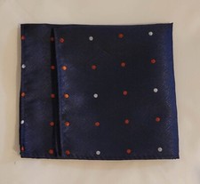 Navy And Red White Polka Dot 100 Silk handmade Pocket Square 