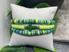 3 PC Set Heishi 7 Plus Stretch Bracelet Polymer Clay Beads Cross B3083