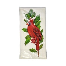 Flour Sack Kitchen Towel Cardinal Bird Holly Leaf Red Berries Mary L. Thompson