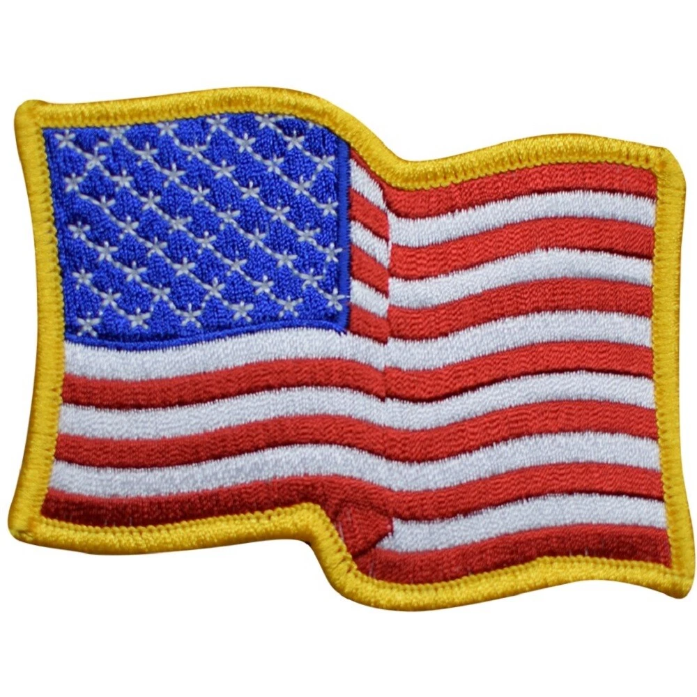 Large Wavy American Flag Patch - USA United States Badge 3.5 (Iron on)