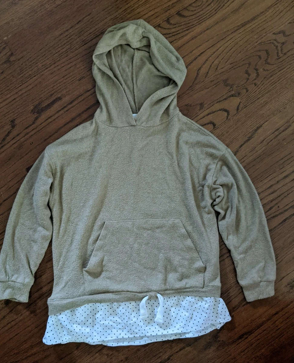 Zara Girls Beige Pullover Hoodie Top w Polkadot two Layer Faux Hem 9
