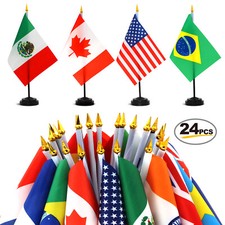 Anley 24 Countries Deluxe Desk Flags Set 8 x 5 Inches Miniature Desktop Flag