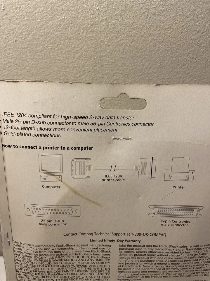 Compaq Printer cable 12' Gold Plated 26-631 IEEE 1284 (NEW SEALED) - Image 4 of 4