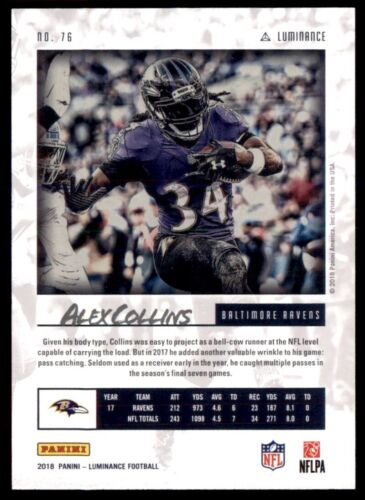 2018 Panini Luminance Orange Alex Collins 002/225 Baltimore Ravens #76 - Picture 2 of 2