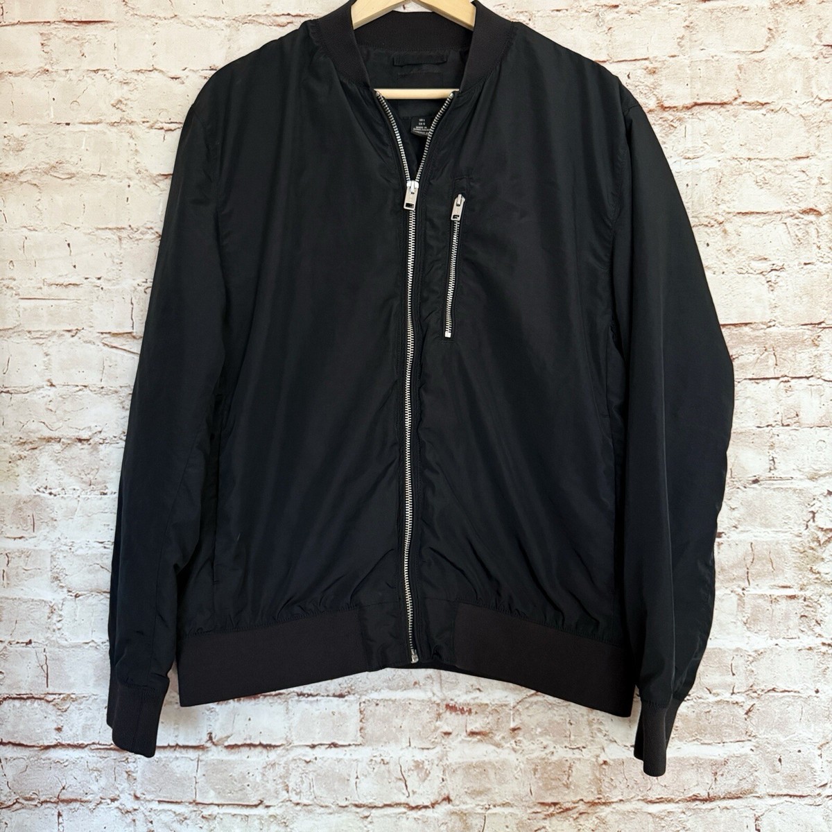 HM Mens Nylon Bomber Jacket Size L Black