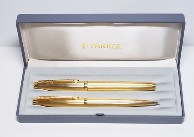 New Old Stock Parker 75 Gold Milleraise F/P & Pencil Set 18ct Goldfeder mit Box