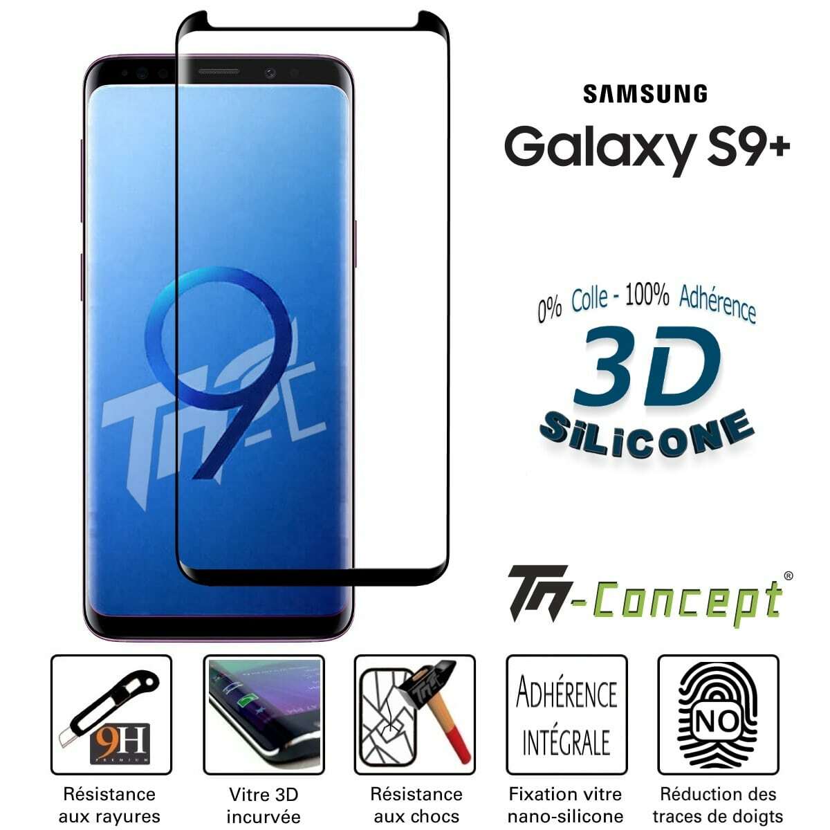Verre trempé 3D Samsung Galaxy S9 Plus Noir premium robuste