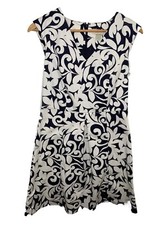 Ann Taylor Loft Blue & White Dress V Neck Sleeveless Knee Length Size 4 