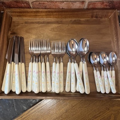Studio Nova Japan Fresh Mint Flower MCM Set 29 Pc VTG Stainless Steel Flatware
