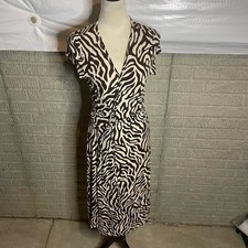Josephine Chaus Womens Animal Print V Neck Short Sleeve Wrap Dress Size Medium