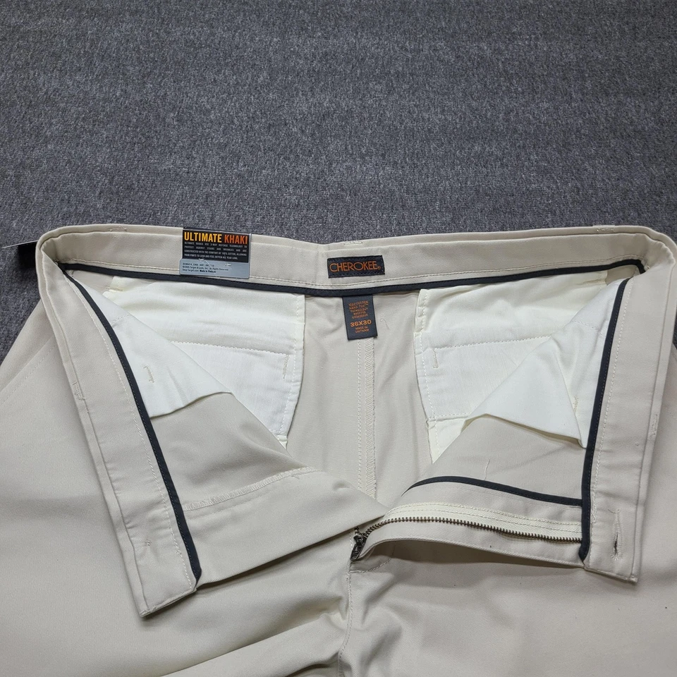 Cherokee Ultimate Khaki Pants Mens 36x30 Flat Front White Stain Resistant Cotton - Image 4 of 4