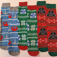 Star Wars Christmas Darth Vader R2D2 Mens 3 Pair Crew Socks 8-12