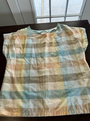 VTG Hippie Top 70s Plaid Boxy Retro Preppy Picnic Rainbow Large USA
