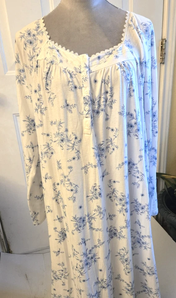 Croft & Barrow Blue Chinoiserie Long Sleeve Knit Nightgown Bird Floral 1X B200 - Image 4 of 4