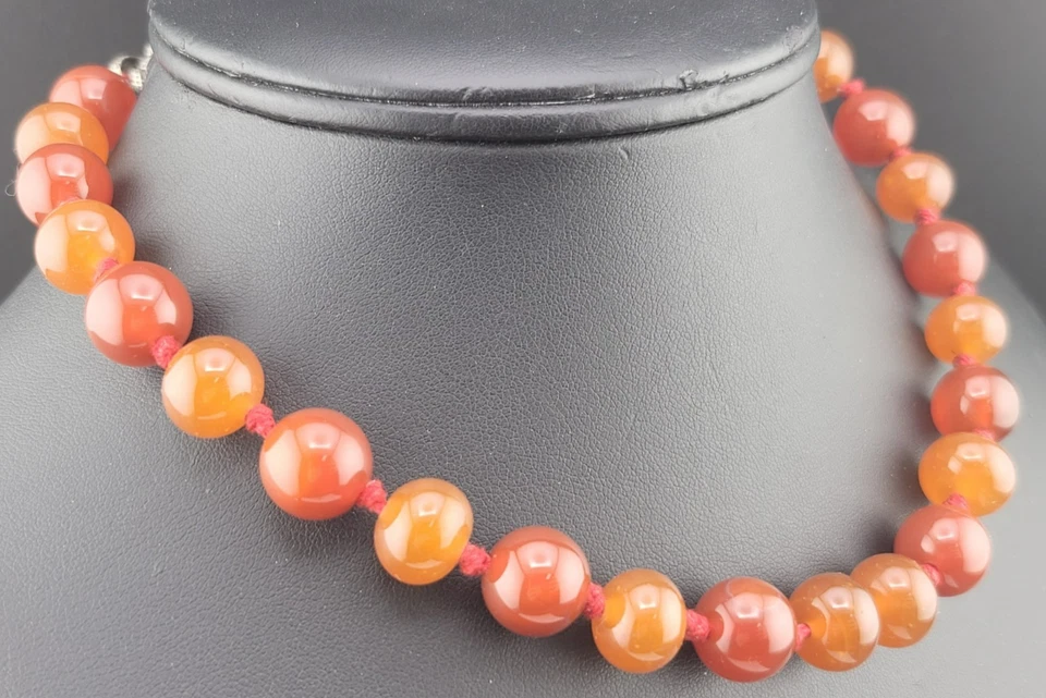 Collar Firmado Lucky Brand Naranja Piedra Cornalina Cuentas 17" Cierre Palanca Foto 2 de 4