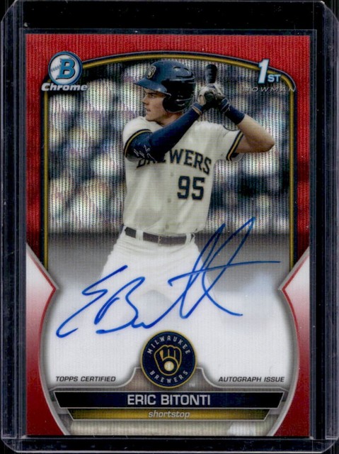 2023 Bowman Draft Eric Bitonti Chrome Auto Red Wave Refractor 1st #/5 Brewers