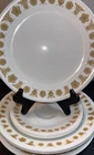Vintage Milk Glass Gold Floral Dinnerware Lot Plates Bowls Saucers MCM