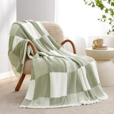 Snuggle Sac Checkered Blanket, Sage Green Throw Blanket Plaid Microfiber 50"x60"