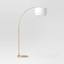 Knurled Metal Arc Floor Lamp with Tiered Shad...