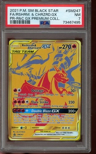 PSA 7 NM Pokemon Reshiram & Charizard GX Sun & Moon Black Star Promo Holo SM247