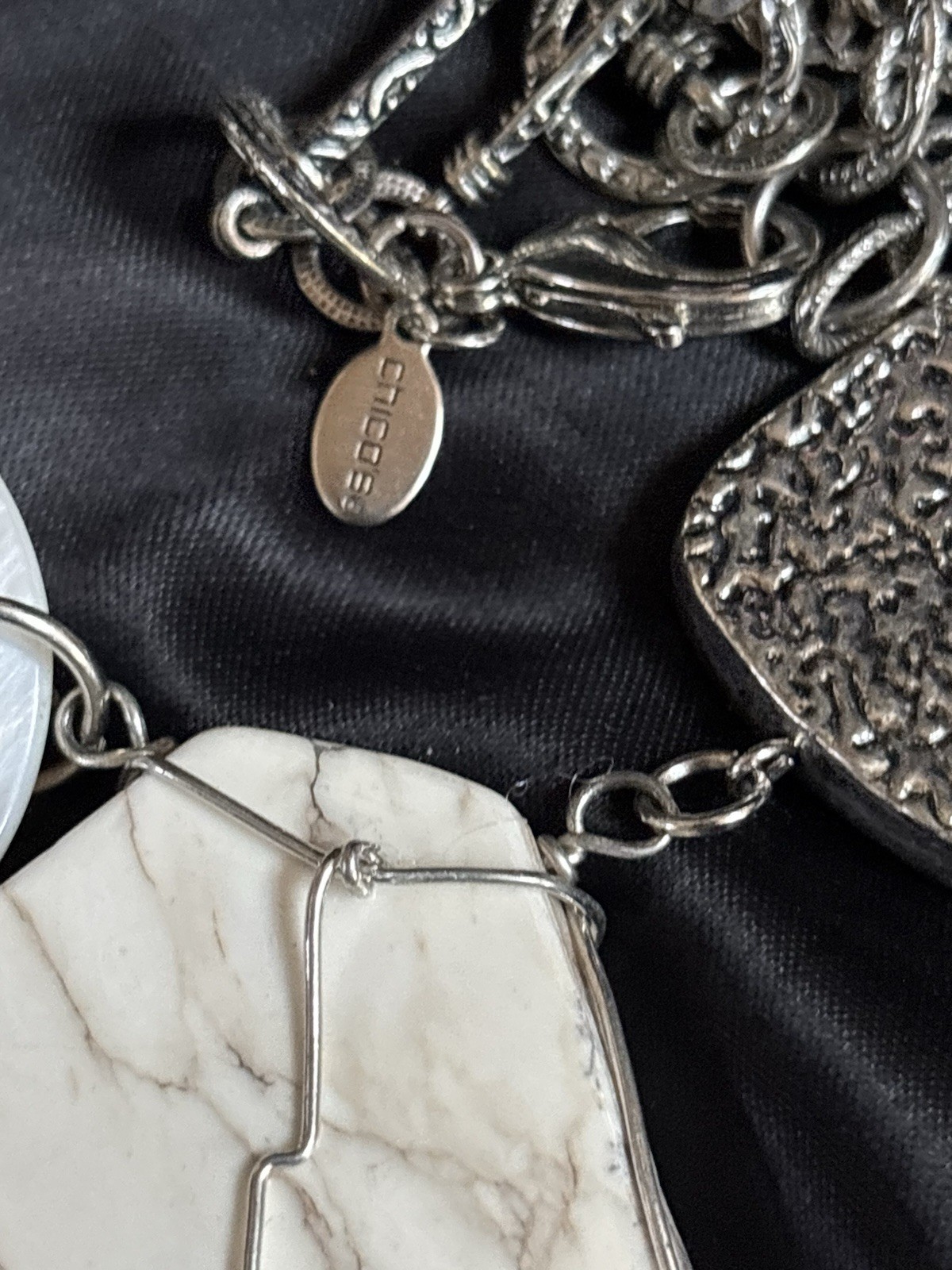 Statement Chico's Long Necklace Wire Wrap Stone C… - image 7