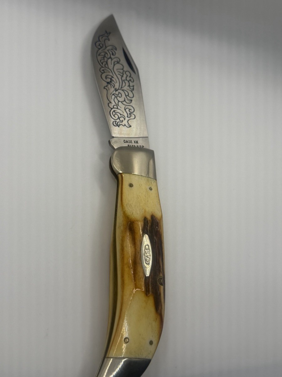 VINTAGE 1977 CASE XX 5172 SSP STAG KNIFE BLUE SCROLL - 3 DOT | eBay
