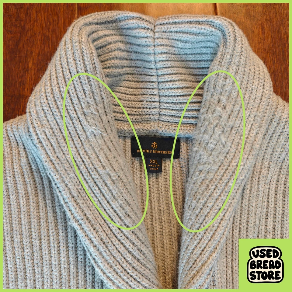 XXL Brooks Brothers Ribbed Shawl Collar Heavy Cardigan Sweater Mens Gray Warm - Image 3 of 4