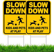 Slow down Signs 2 Pack 16"X12" Slow down Kids at Play Yard Sign, Double Sided Sl