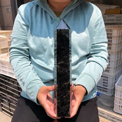 4.97LB Natural Black crystal obelisk quartz energy column healing 813