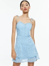 Alice + Olivia Rosette Mineral Blue Sweetheart Neck Ruffle Mini Dress 6