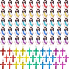 100 Pcs Mini Jesus Toys, 50 Figurines & 50 Cross Necklaces, Easter Stuffers